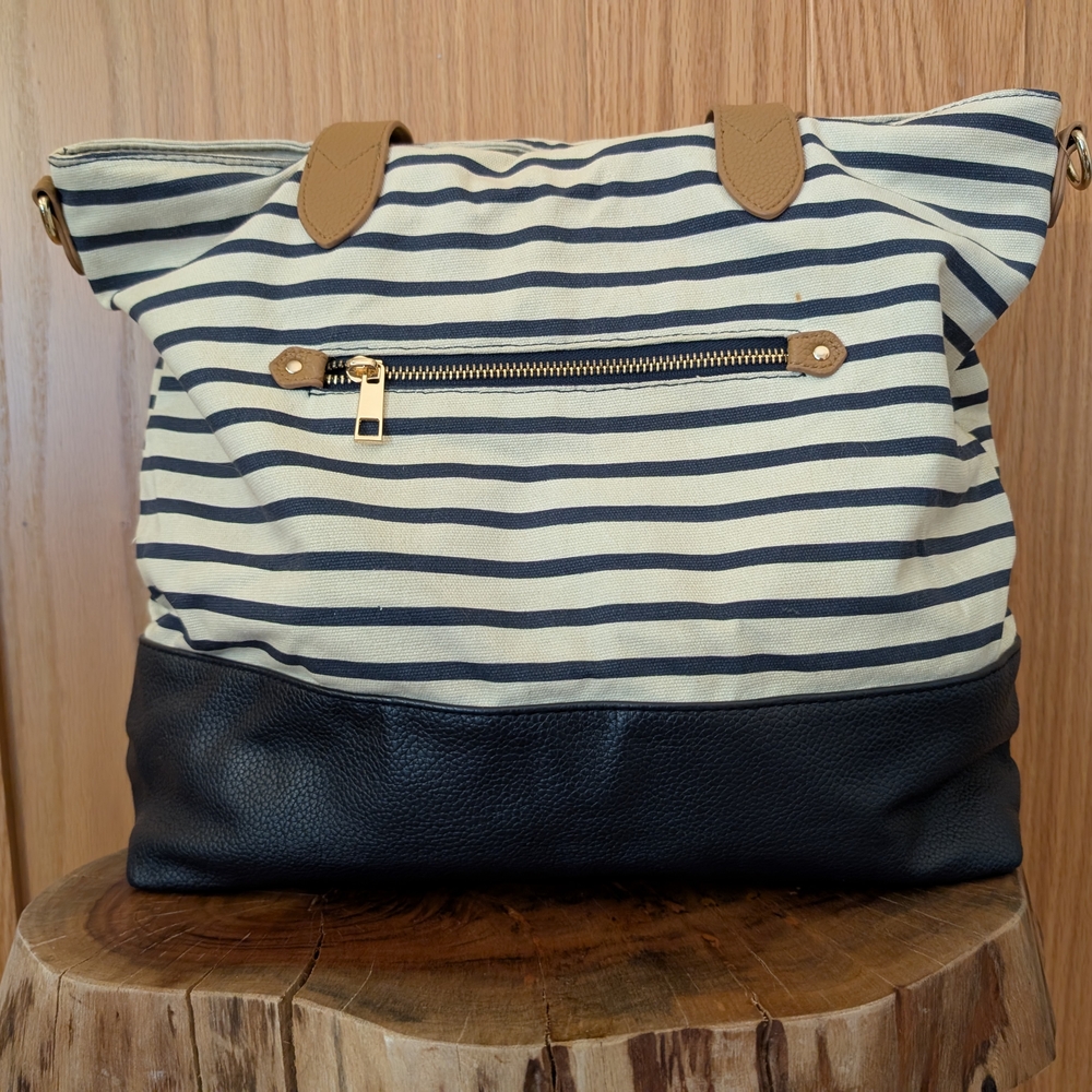 A New Day Navy and Tan Striped Tote